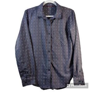 Marmot Blue Long Sleeve Striped Buttondown Shirt Arrow Pattern Size Medium
